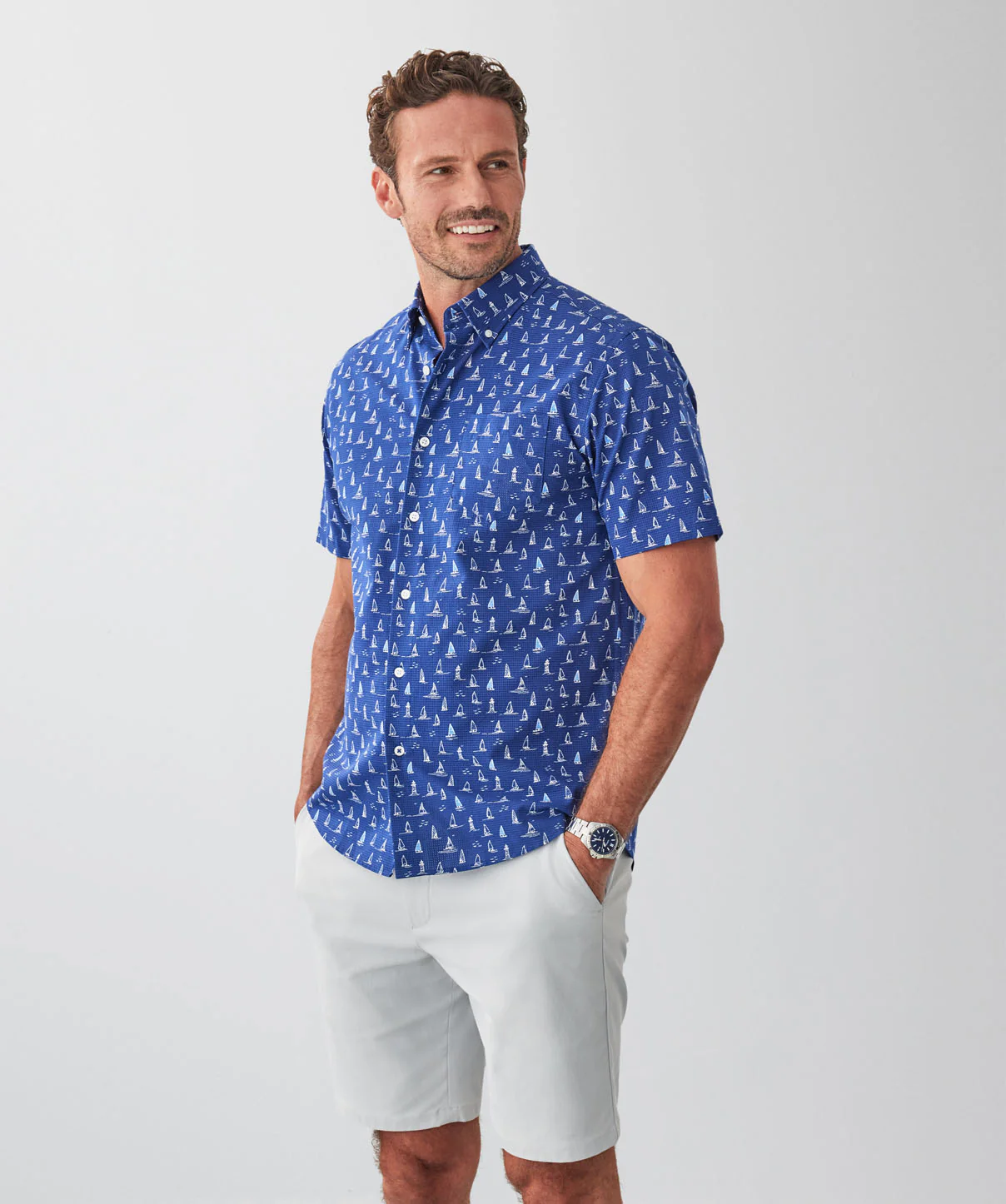 GAZFLEX Performance Print Short Sleeve Shirt - Navy - Image 5