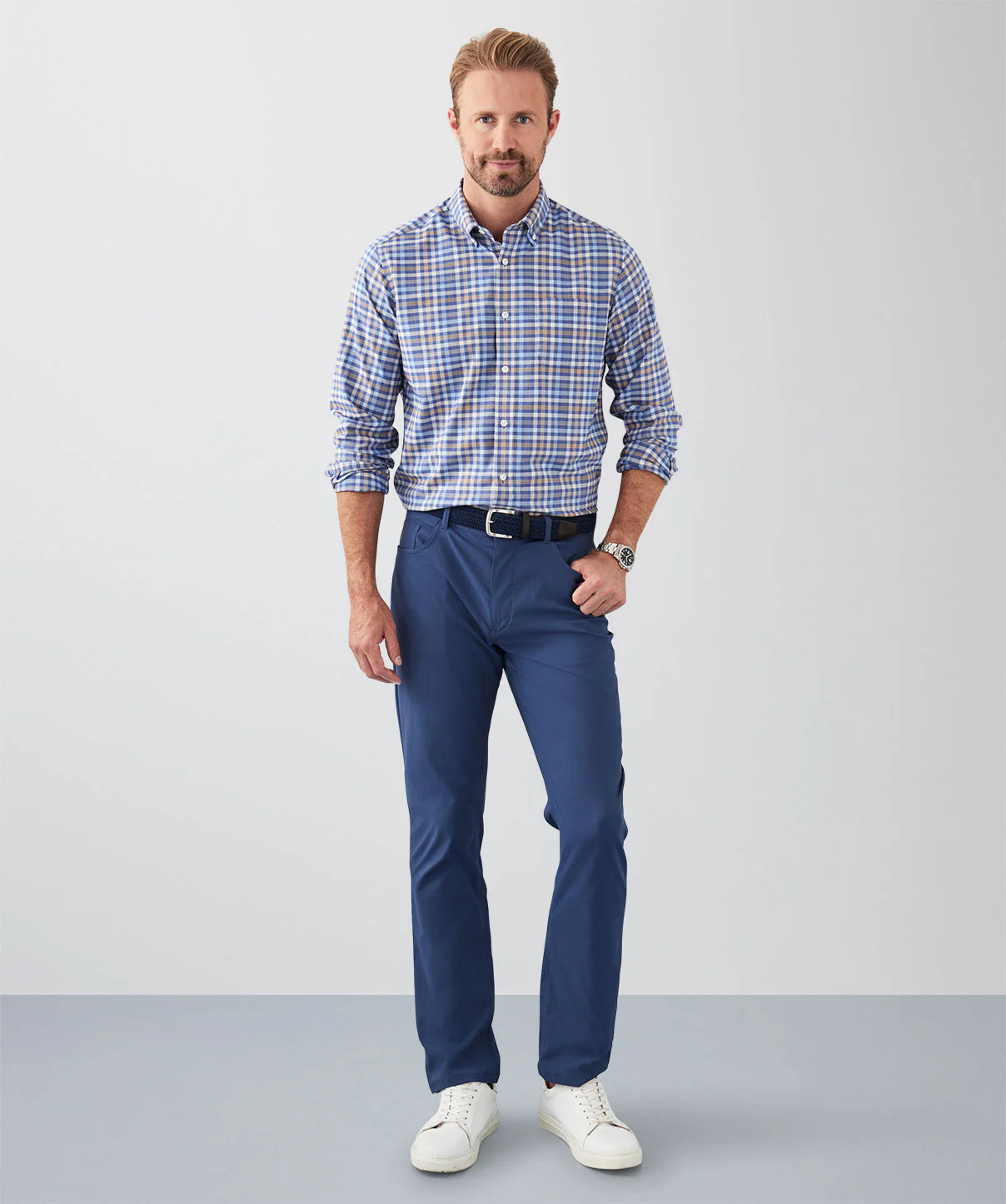 GAZFLEX Performance Twill Multi Check Long Sleeve Shirt - Dark Blue - Image 4