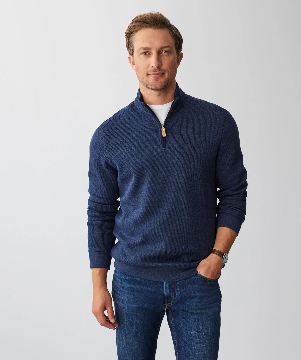 Half Zip French Rib Sweat - Denim