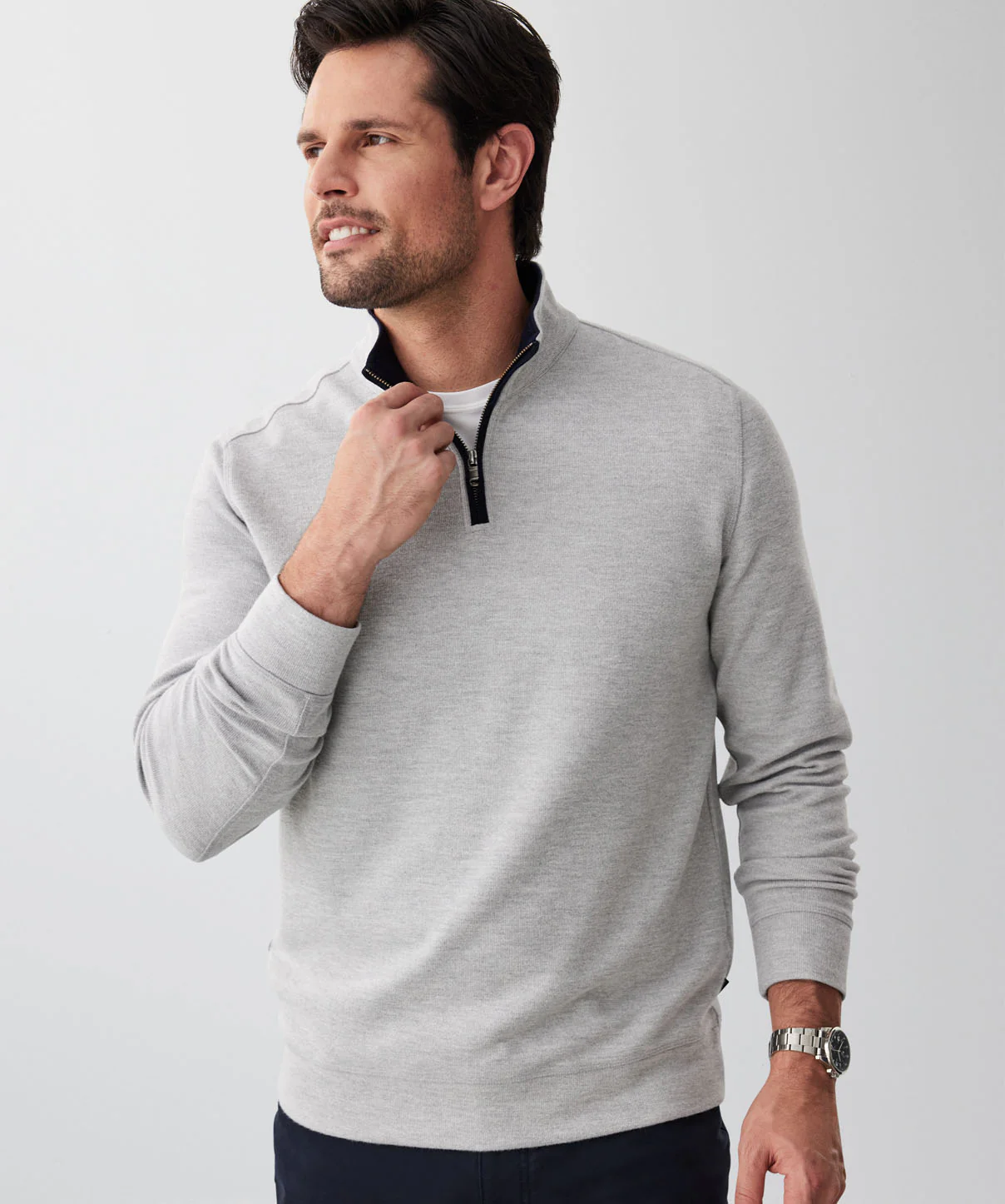 Half Zip French Rib Sweat - Grey Marle - Image 3