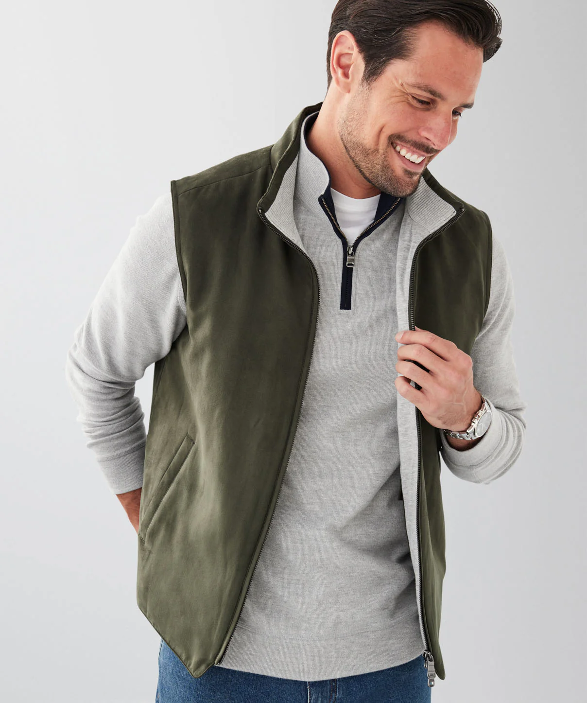 Hampton Mock Suede Vest - Olive - Image 3