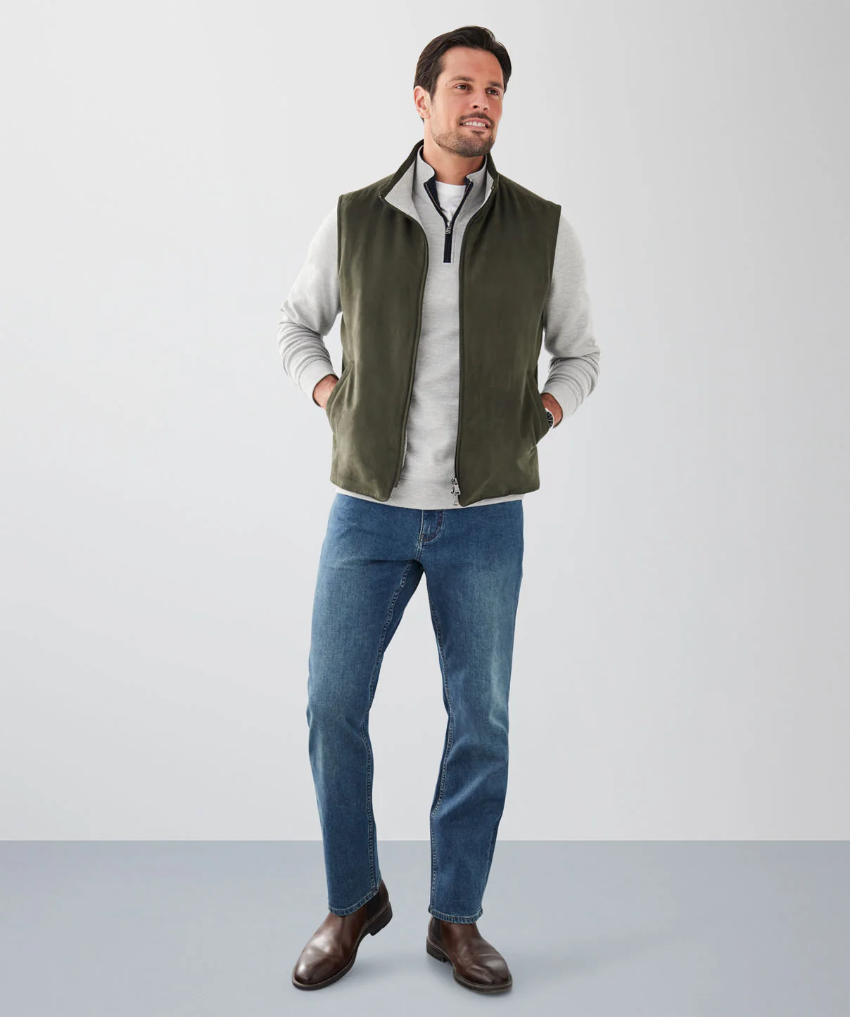 Hampton Mock Suede Vest - Olive - Image 4