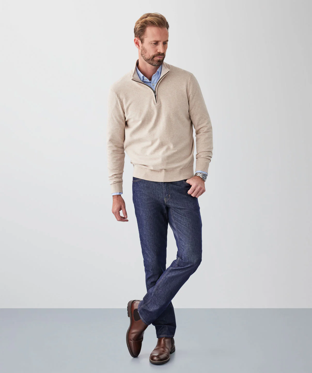 High Flex Half Zip Knit - Taupe - Image 4