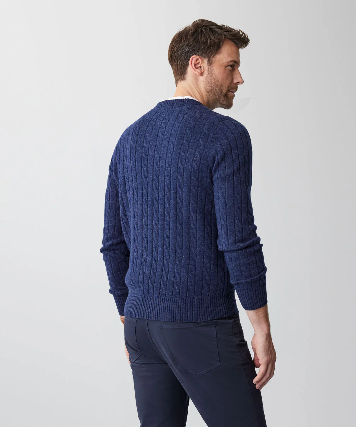 Lambswool Blend Cable Crew Knit - Navy - Image 3