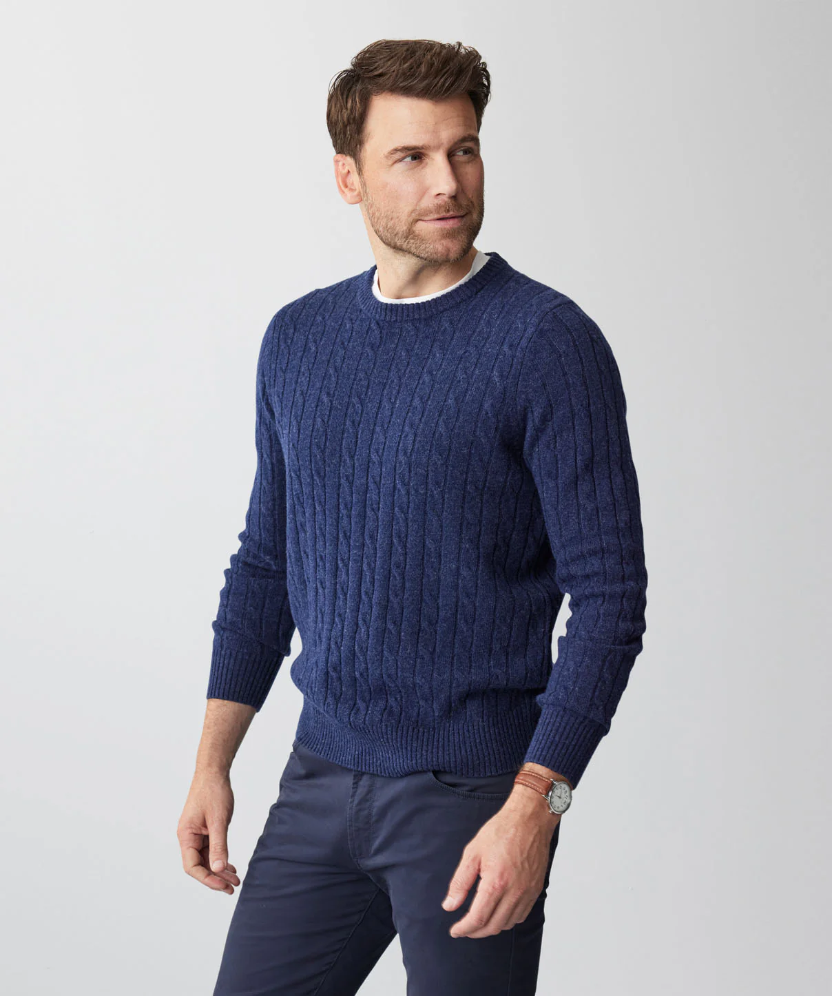 Lambswool Blend Cable Crew Knit - Navy - Image 5
