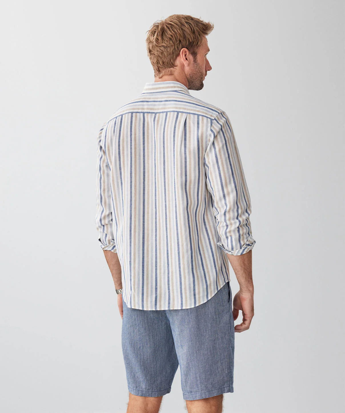 Linen Blend Bengal Stripe Long Sleeve Shirt - Multi Stripe - Image 3