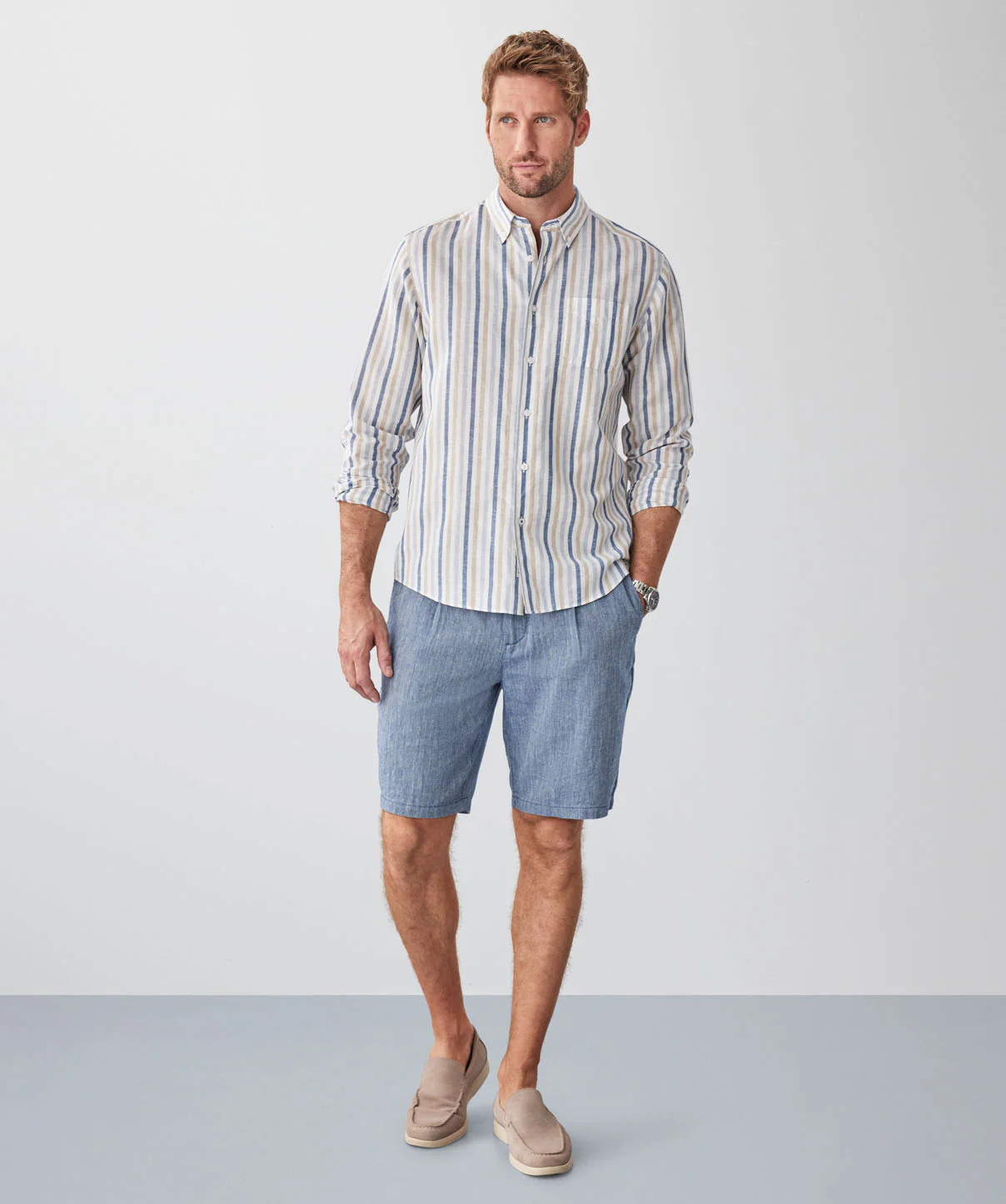 Linen Blend Bengal Stripe Long Sleeve Shirt - Multi Stripe - Image 5