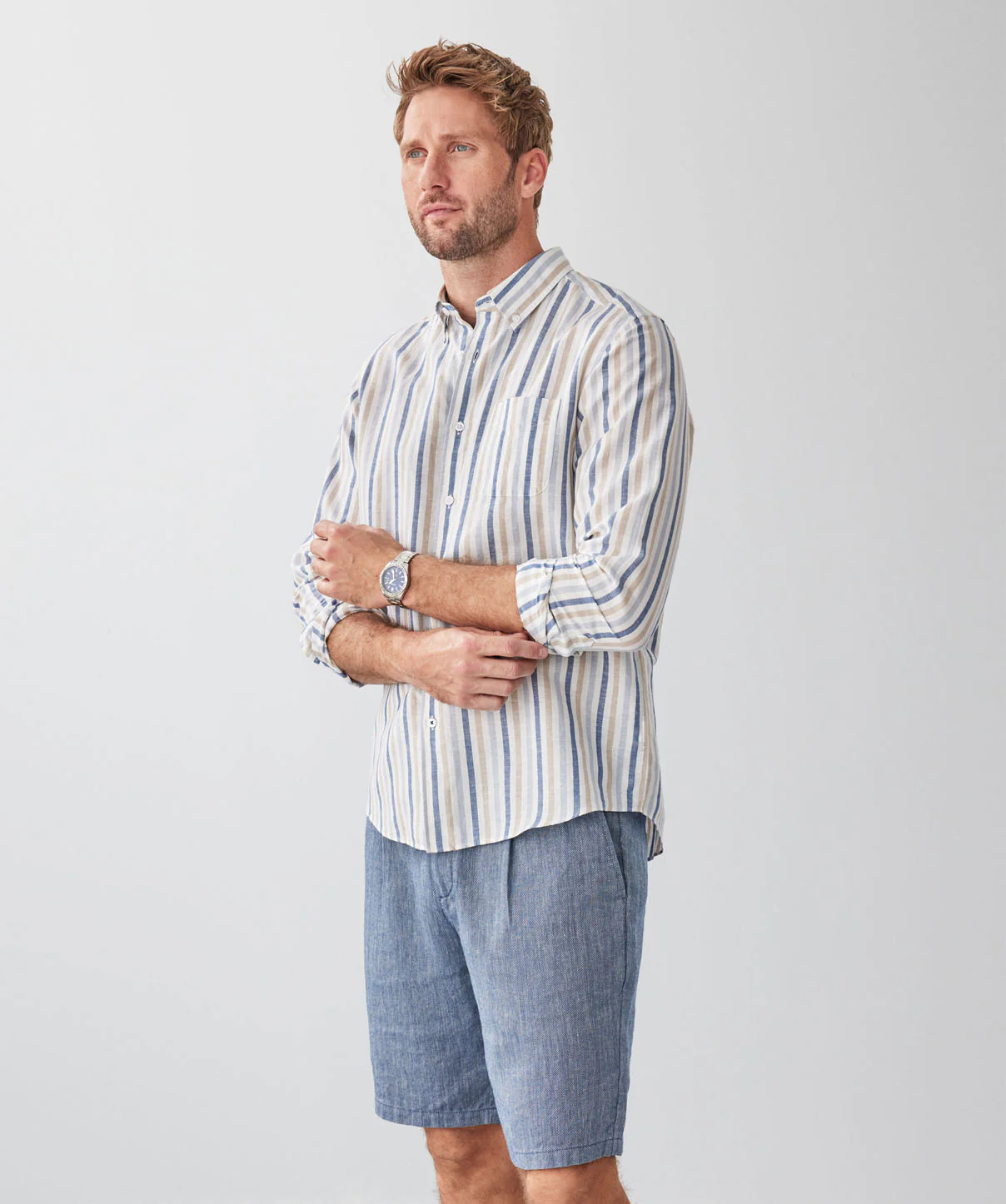Linen Blend Bengal Stripe Long Sleeve Shirt - Multi Stripe - Image 6