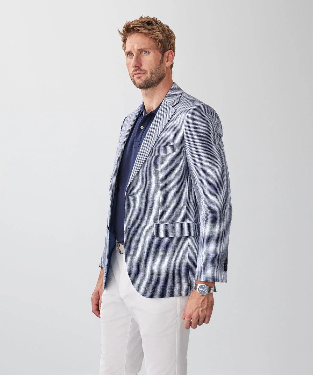 Linen Blend Houndstooth Sports Jacket - Blue Mix - Image 5