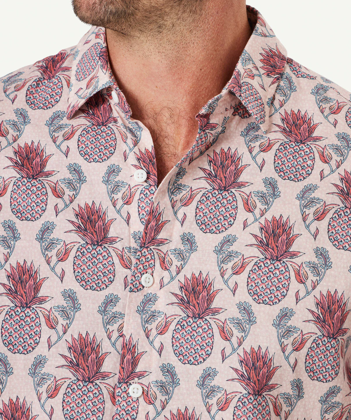 Linen Blend Pineapple Print Short Sleeve Shirt - Pink - Image 4