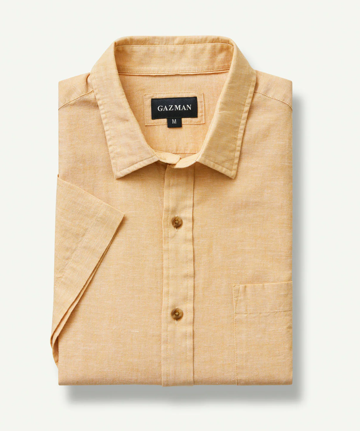Linen Blend Plain Short Sleeve Shirt - Amber Yellow - Image 2