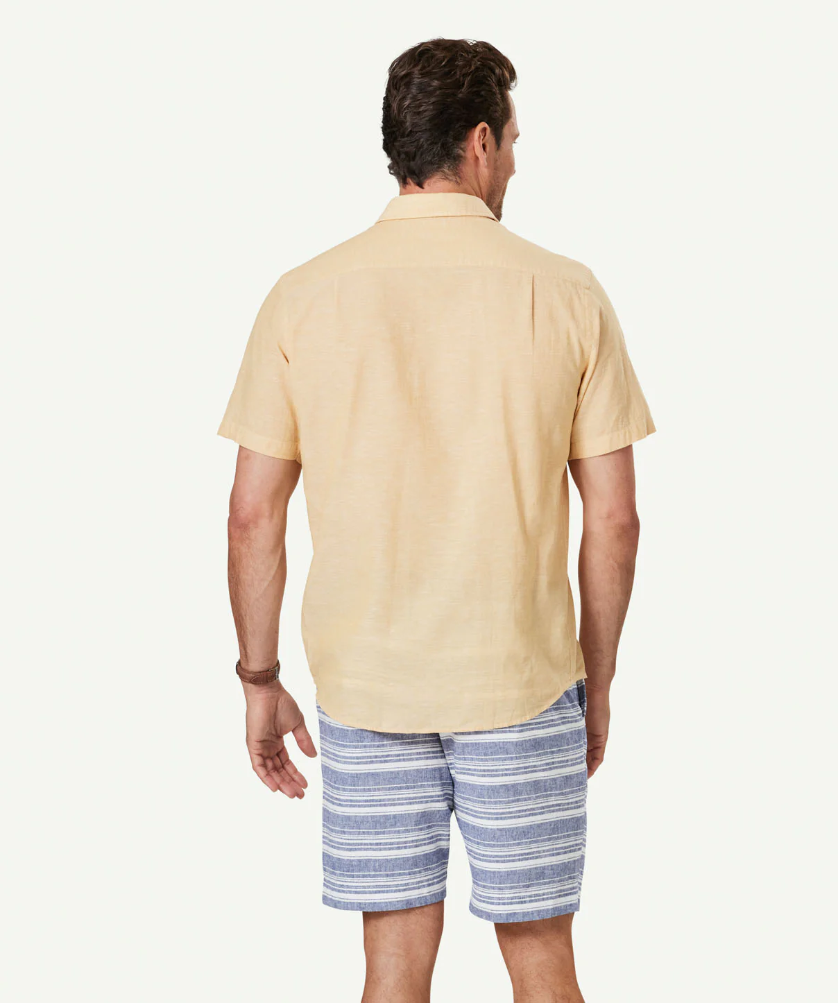 Linen Blend Plain Short Sleeve Shirt - Amber Yellow - Image 3