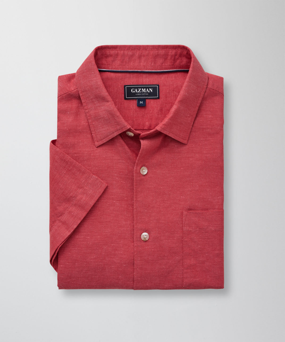 Linen Blend Plain Short Sleeve Shirt - Raspberry - Image 2