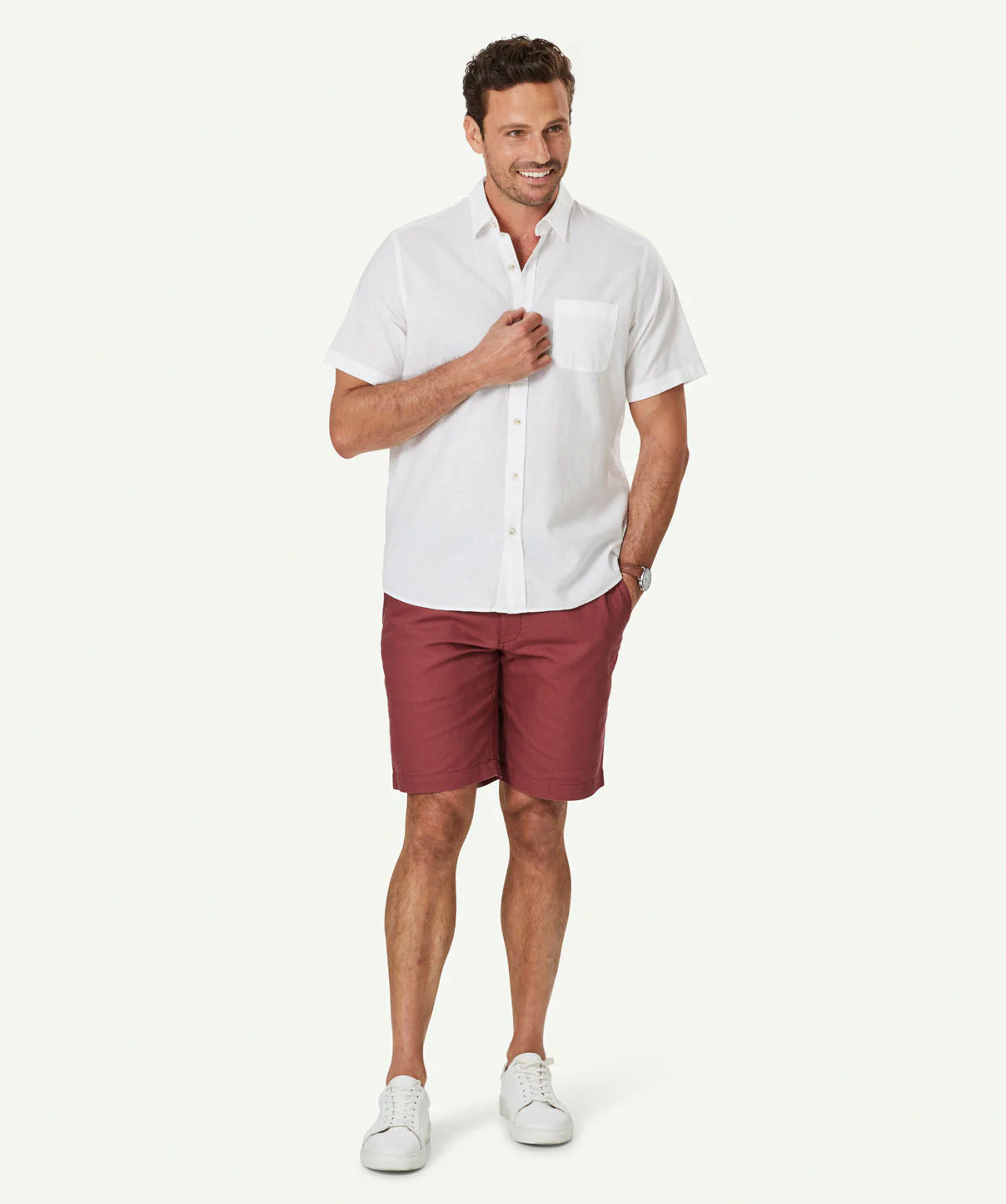 Linen Blend Plain Short Sleeve Shirt - White - Image 6
