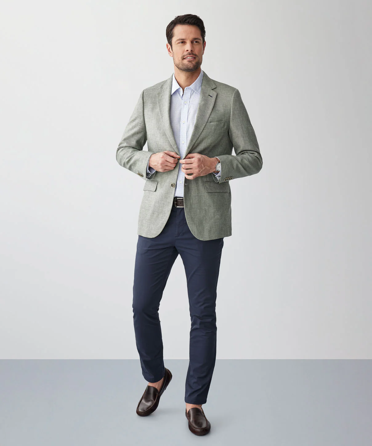 Linen Blend Plain Weave Sports Jacket - Sage - Image 4