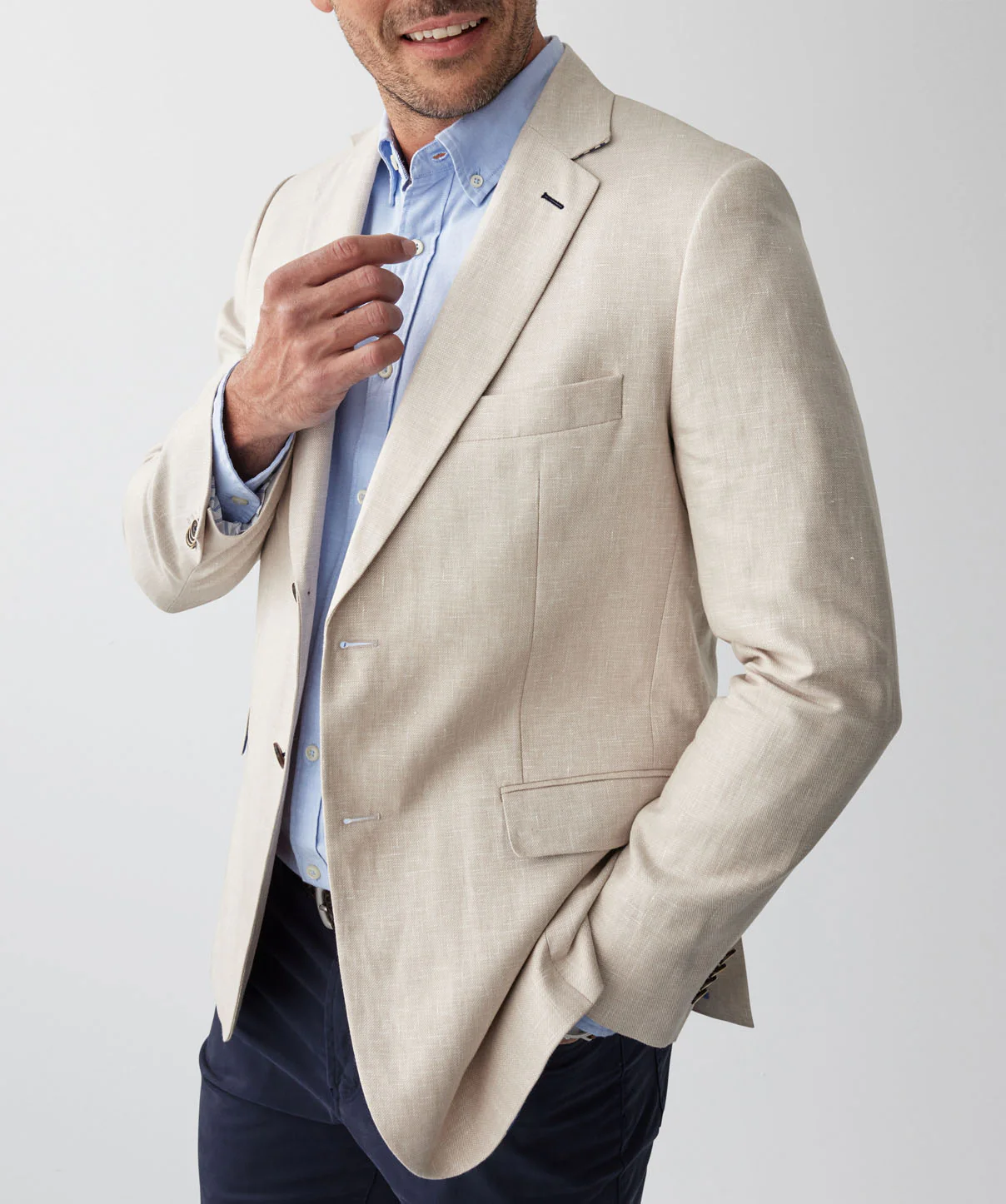 Linen Blend Plain Weave Sports Jacket - Sand - Image 3