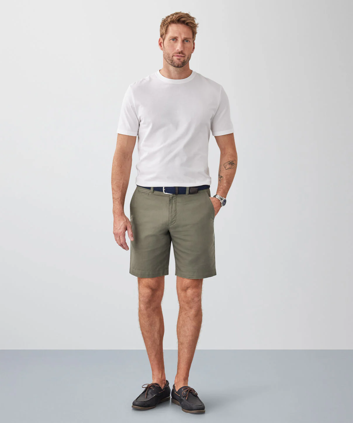 Linen Blend Shorts - Khaki - Image 5