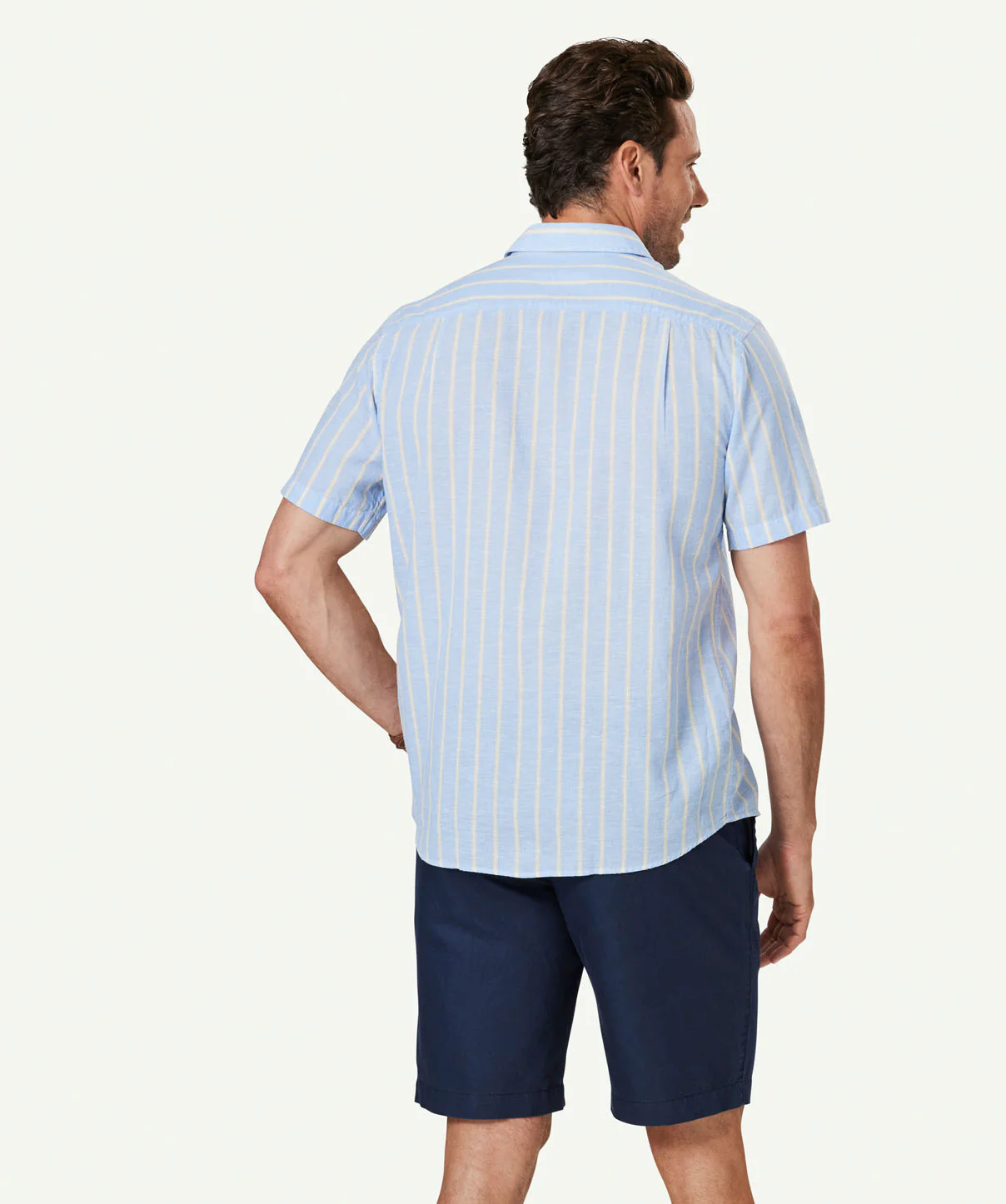 Linen Blend Stripe Short Sleeve Shirt - Blue - Image 3