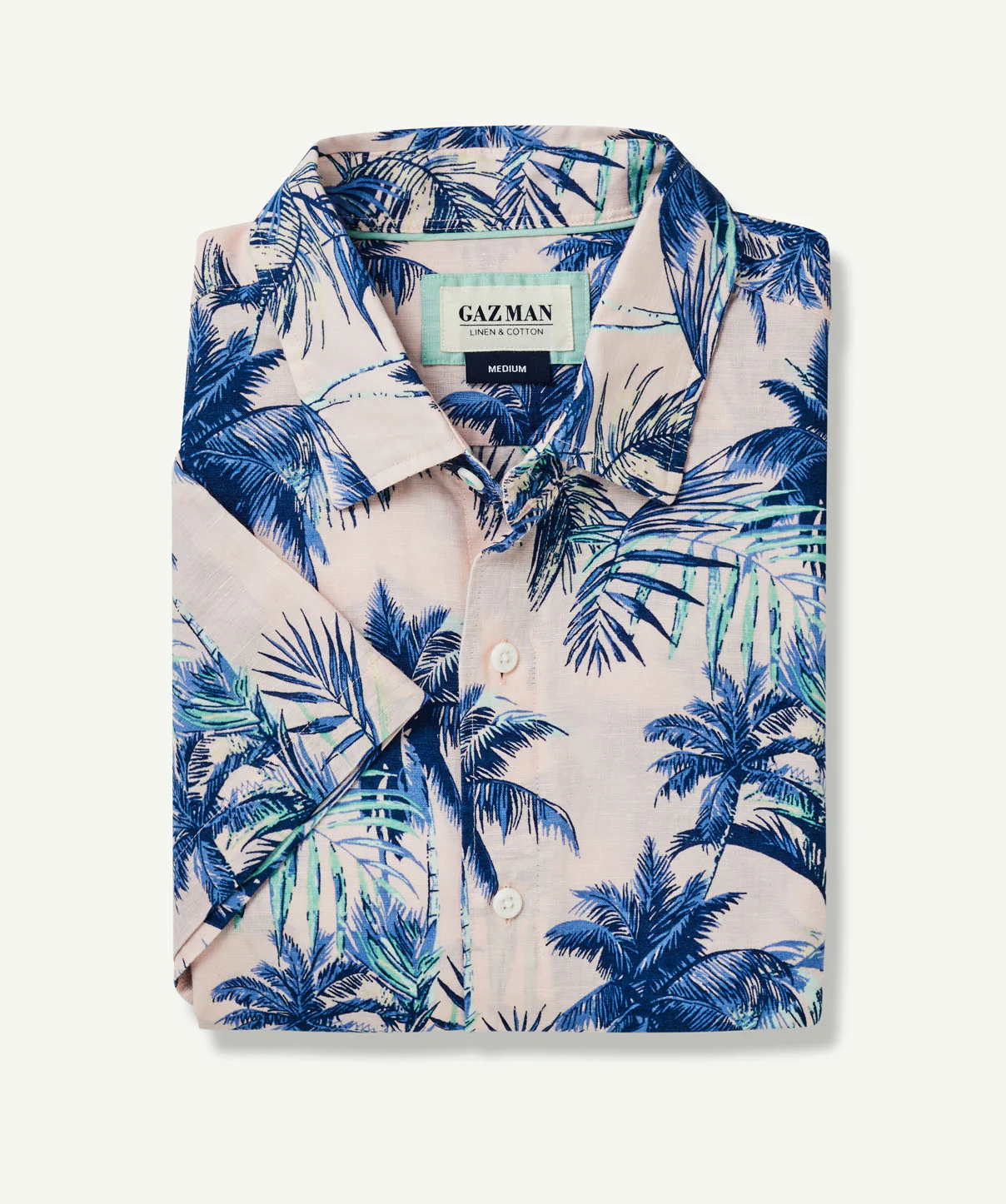 Linen Blend Tropical Print Short Sleeve Shirt - Pink - Image 2