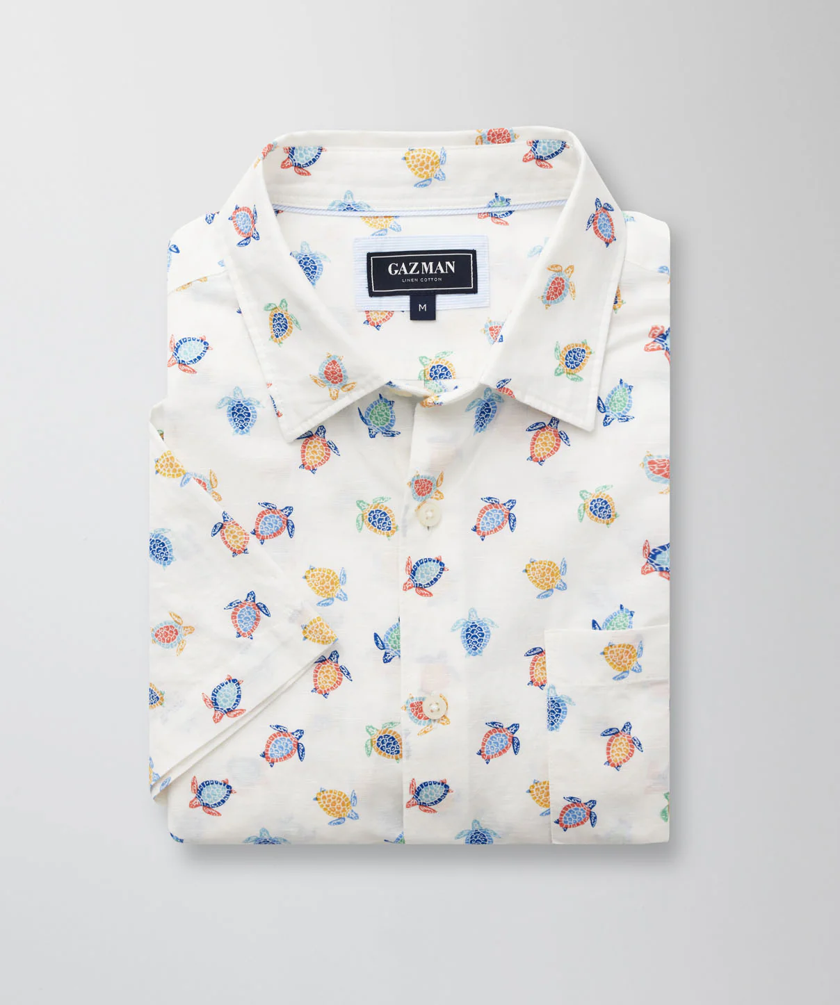 Linen Blend Turtle Print Short Sleeve Shirt - Multi - Image 2