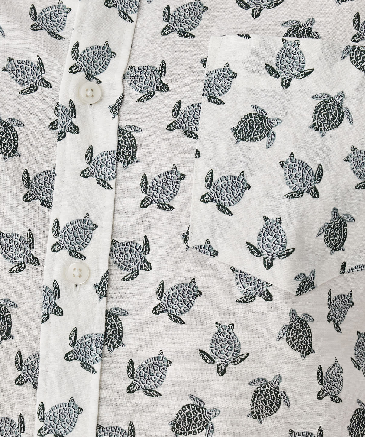 Linen Blend Turtle Print Short Sleeve Shirt - White - Image 6