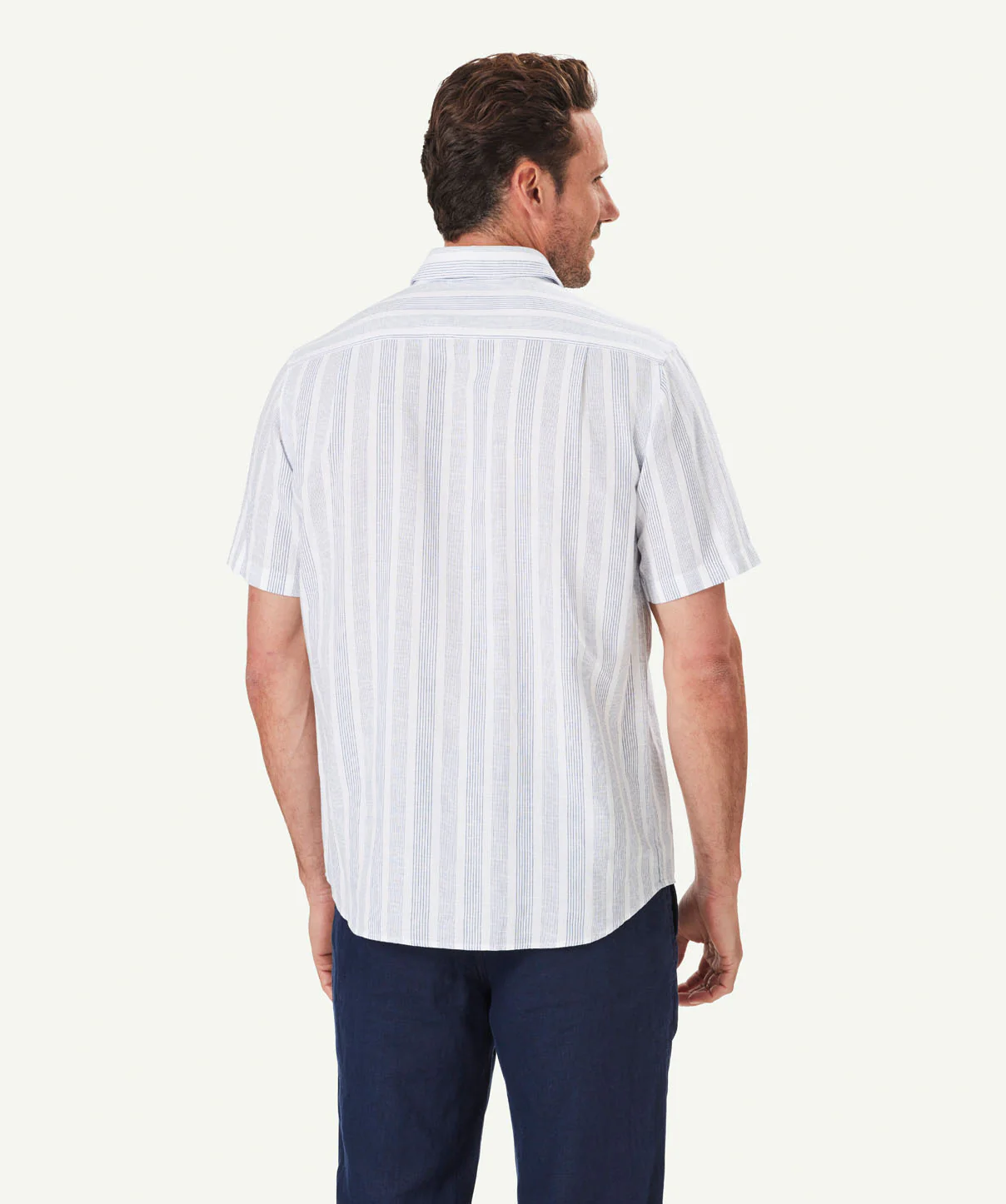 Linen Blend Varigated Stripe Short Sleeve Shirt - White - Image 3
