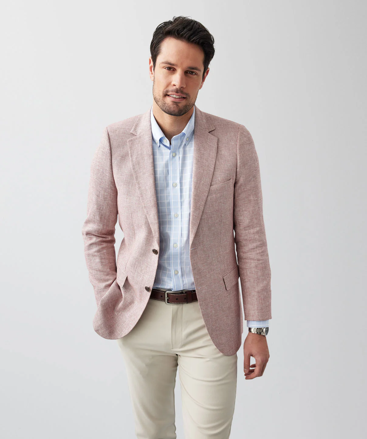 Linen Cotton Plain Weave Sports Jacket - Berry - Image 3