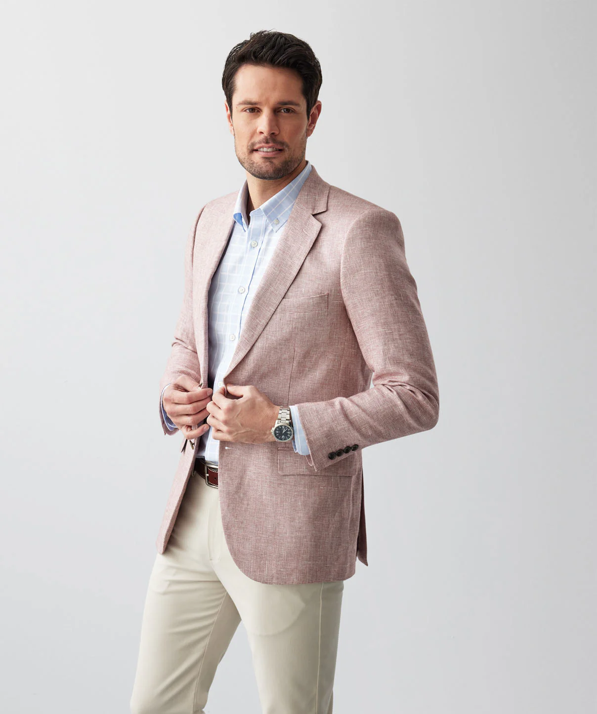Linen Cotton Plain Weave Sports Jacket - Berry - Image 5