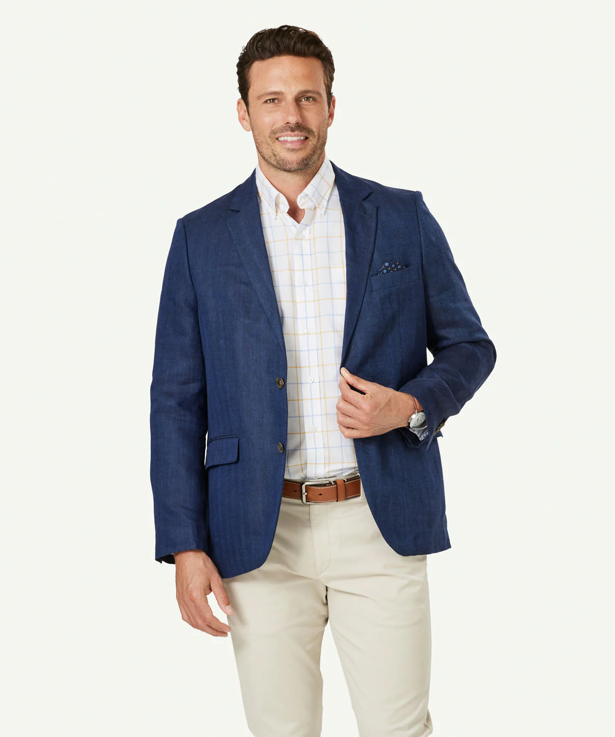 Linen Herringbone Sports Jacket - Indigo