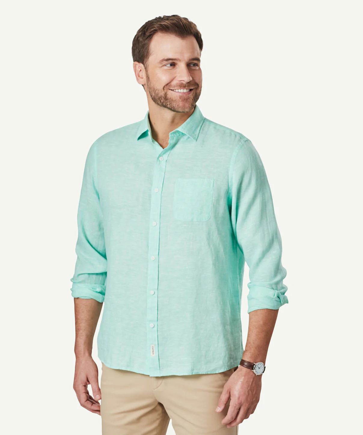 Linen Plain Long Sleeve Shirt - Jade