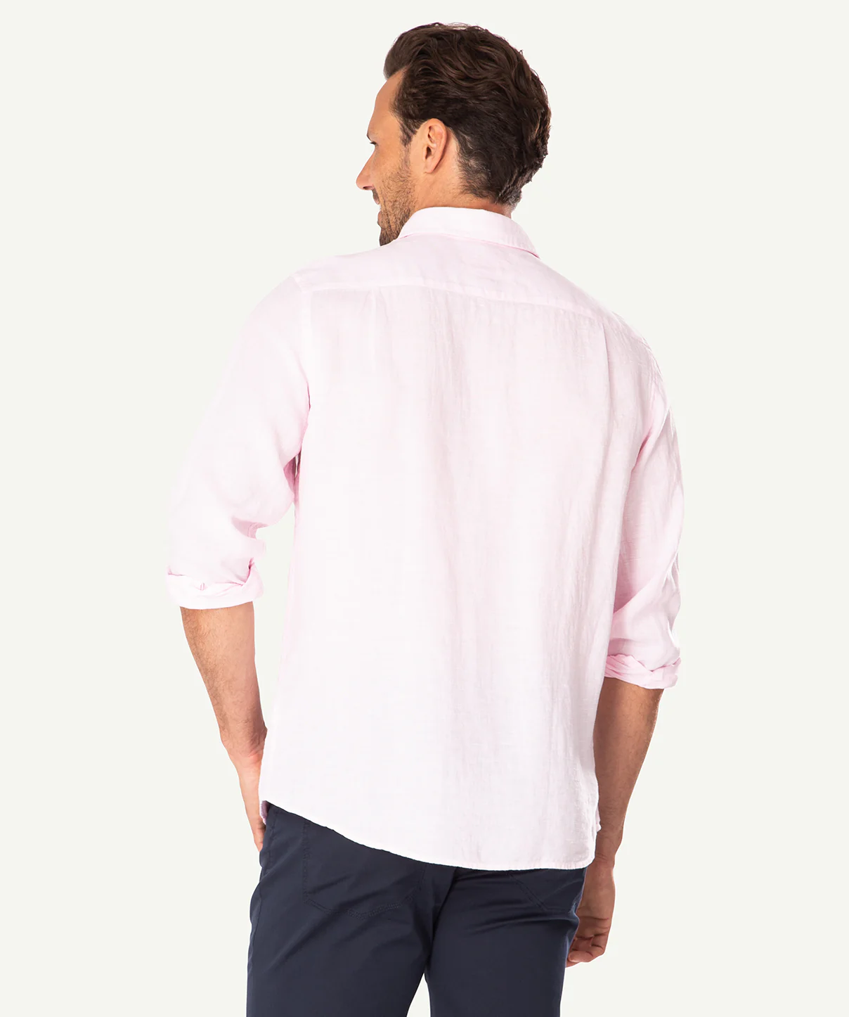 Linen Plain Long Sleeve Shirt - Light Pink - Image 3