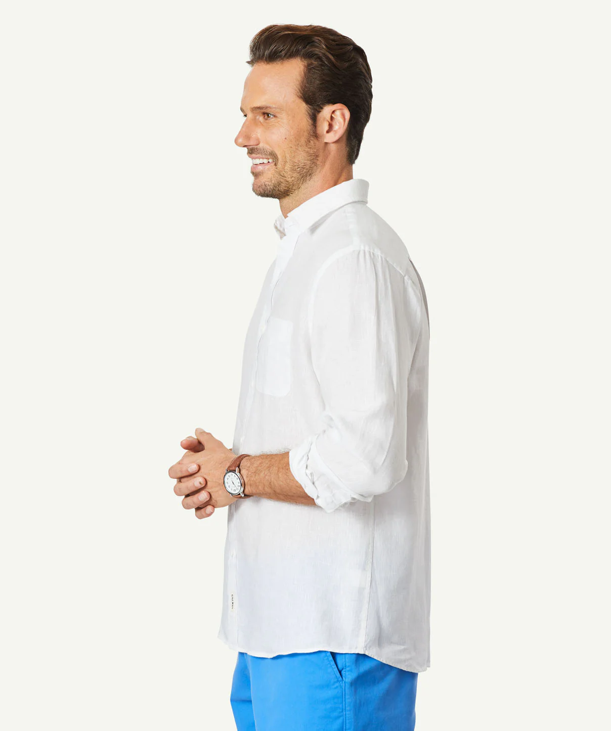 Linen Plain Long Sleeve Shirt - White - Image 5