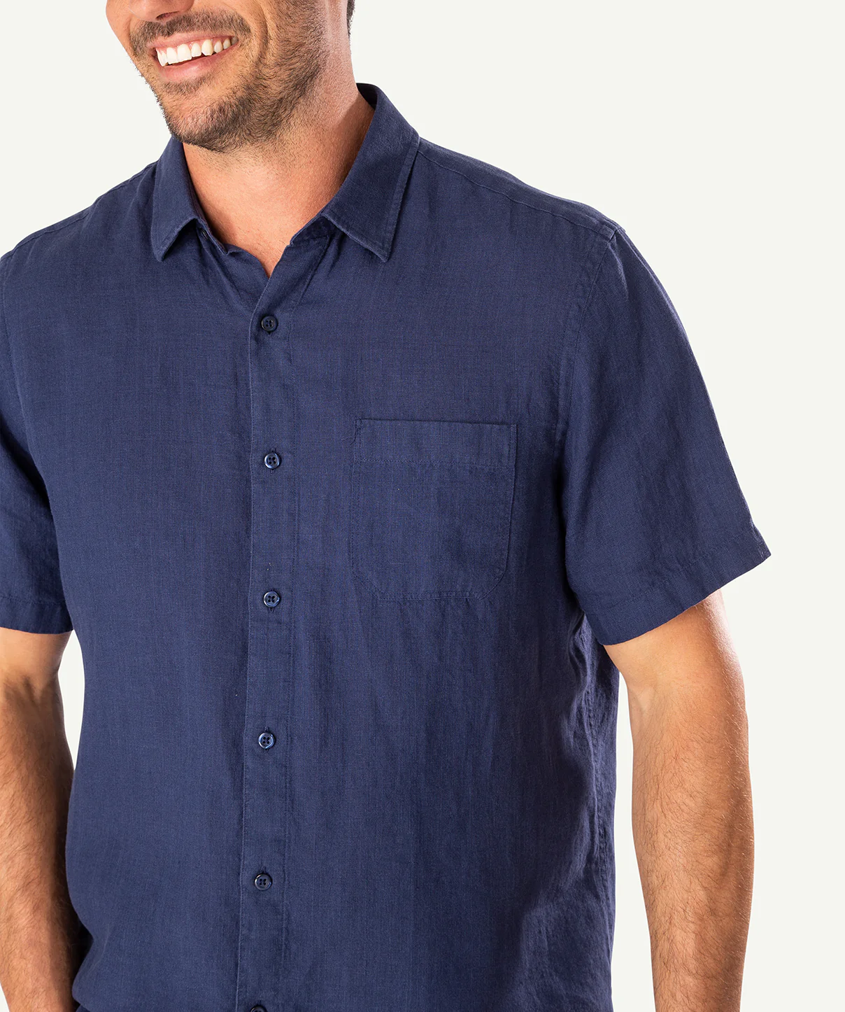 Linen Plain Short Sleeve Shirt - Navy - Image 4
