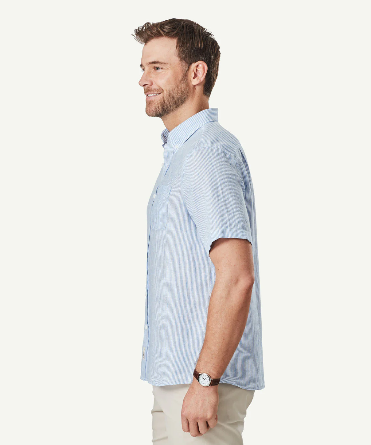Linen Stripe Short Sleeve Shirt - Marine Blue - Image 5