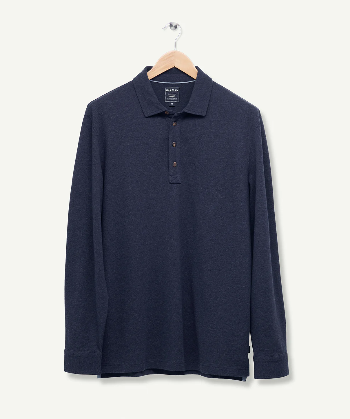 Long Sleeve Melange Pique Polo - Navy - Image 2