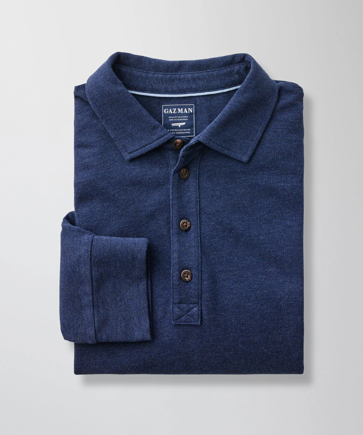 Long Sleeve Pique Polo - Navy - Image 2