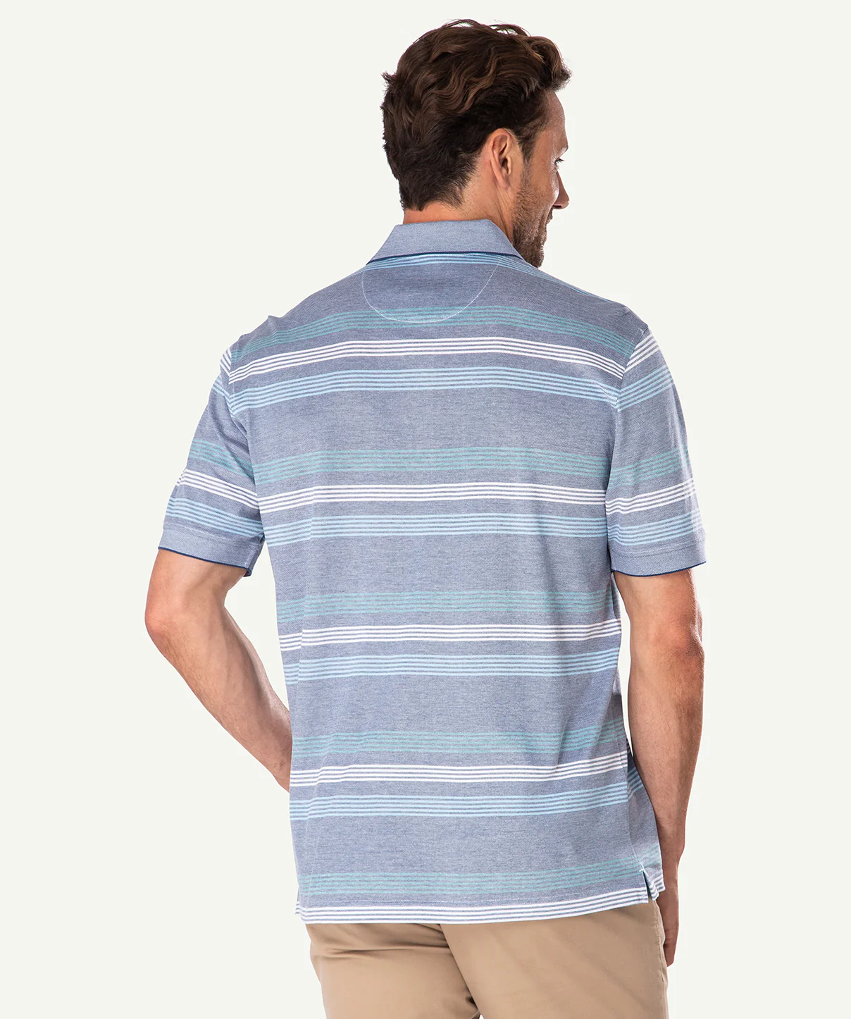 Mercerised Oxford Stripe Polo - Navy Mix - Image 3