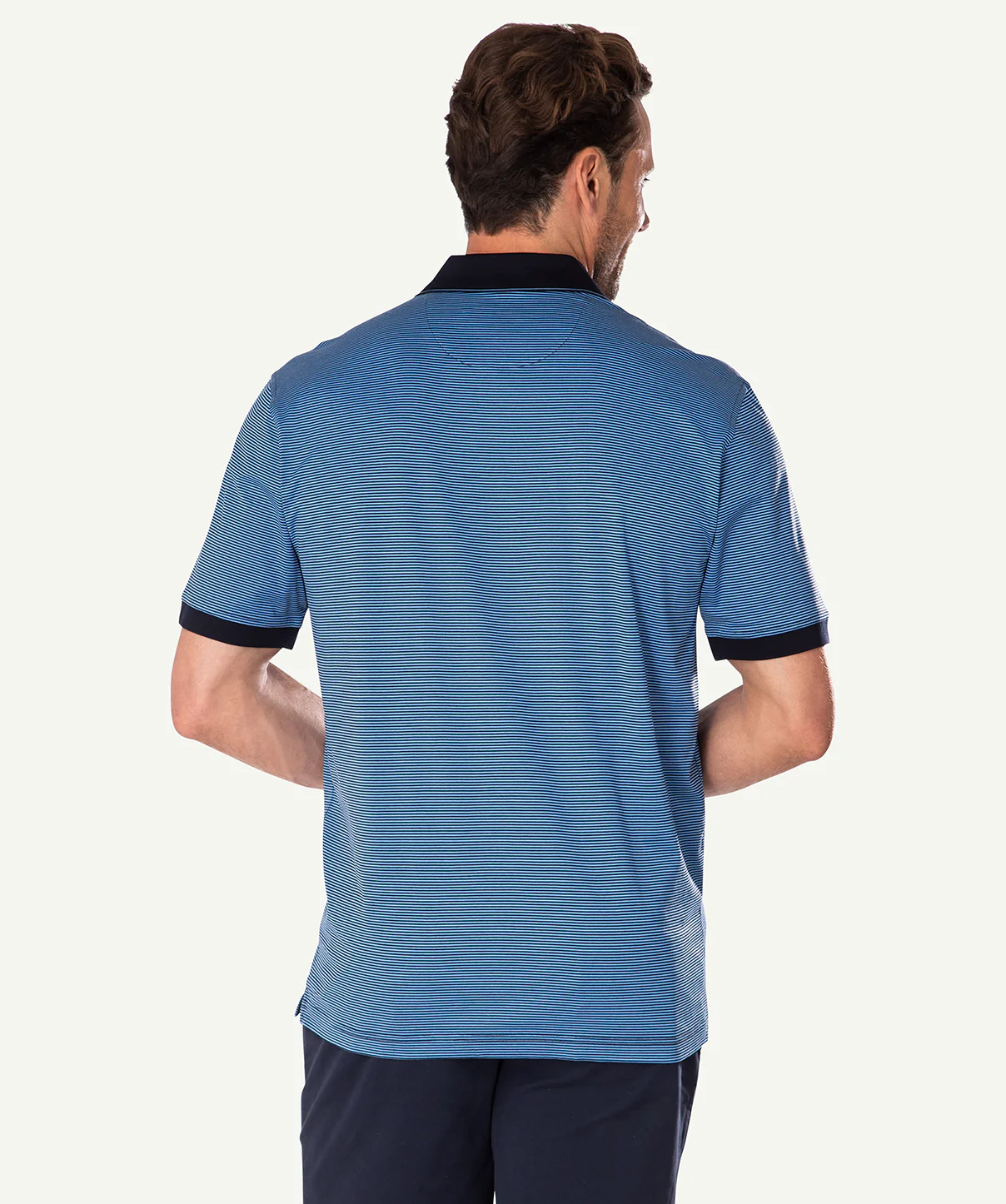 Mercerised Stripe Polo - Navy - Image 3