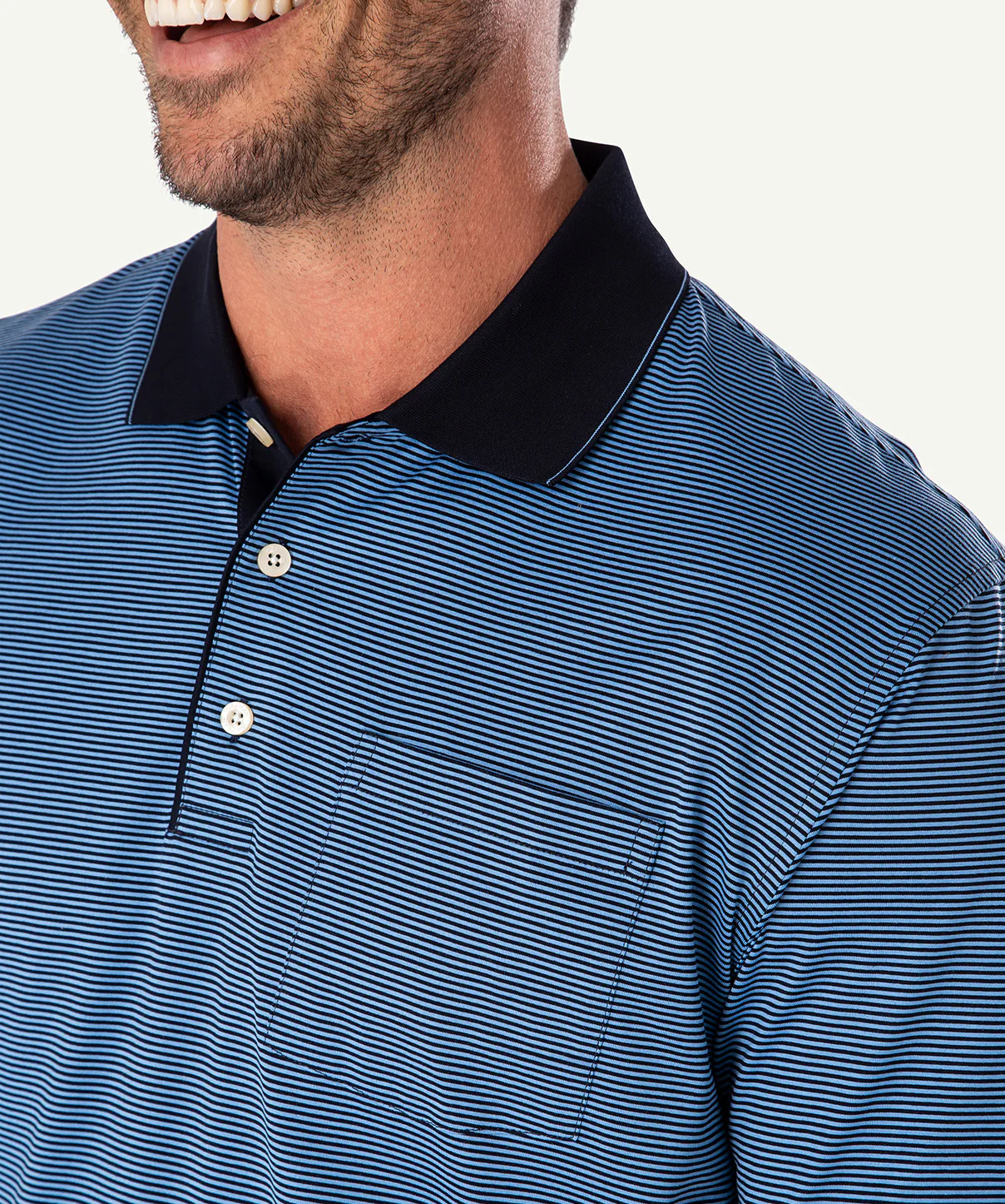 Mercerised Stripe Polo - Navy - Image 4