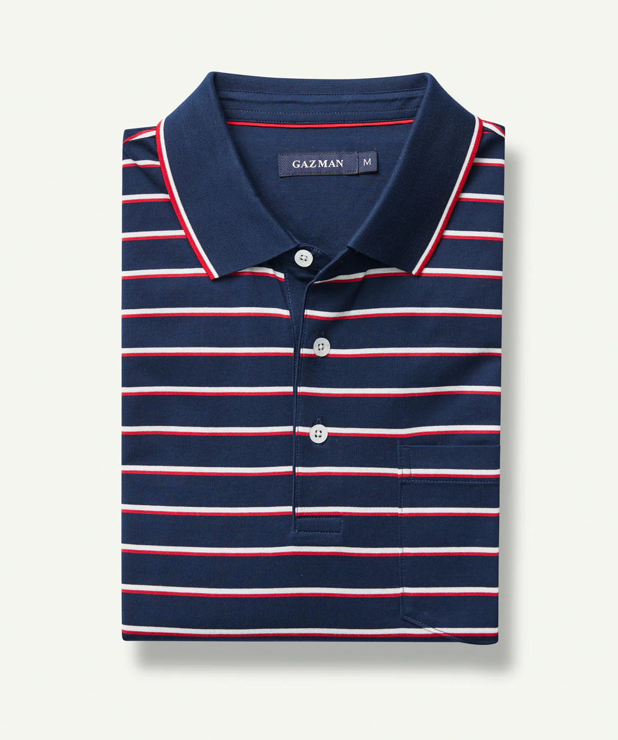 Mercerised Stripe Polo - Navy - Image 2