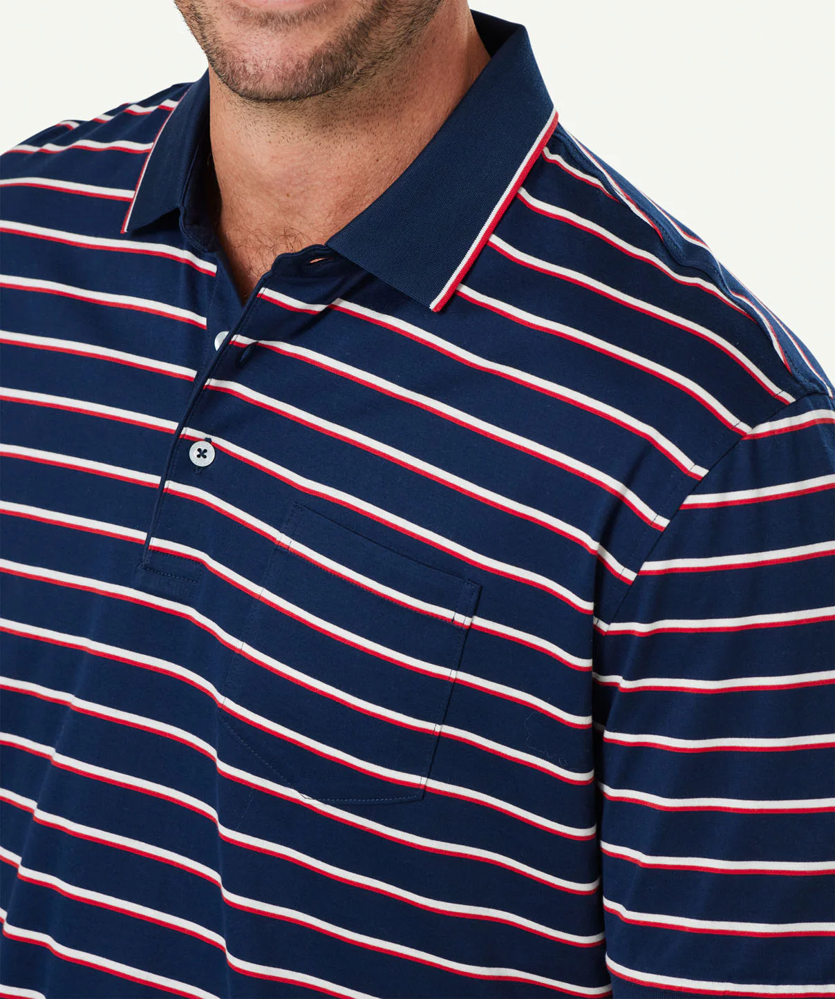 Mercerised Stripe Polo - Navy - Image 4