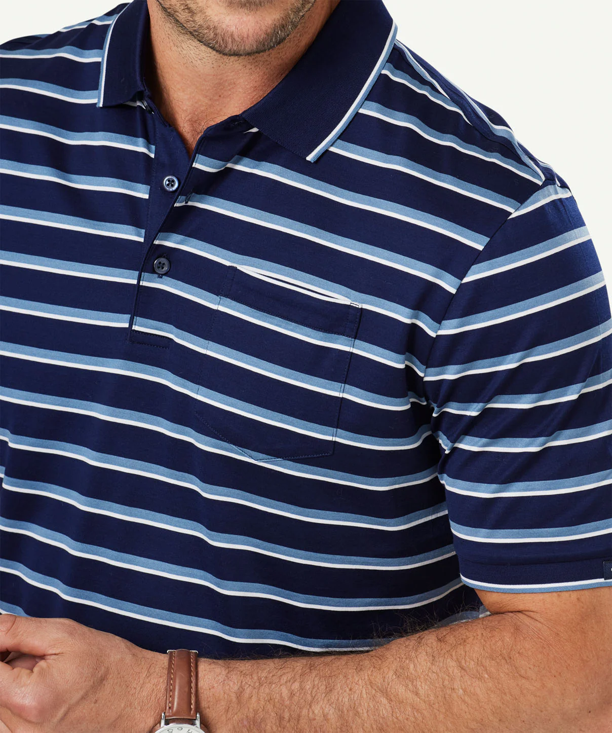 Mercerised Stripe Polo - Steel - Image 4