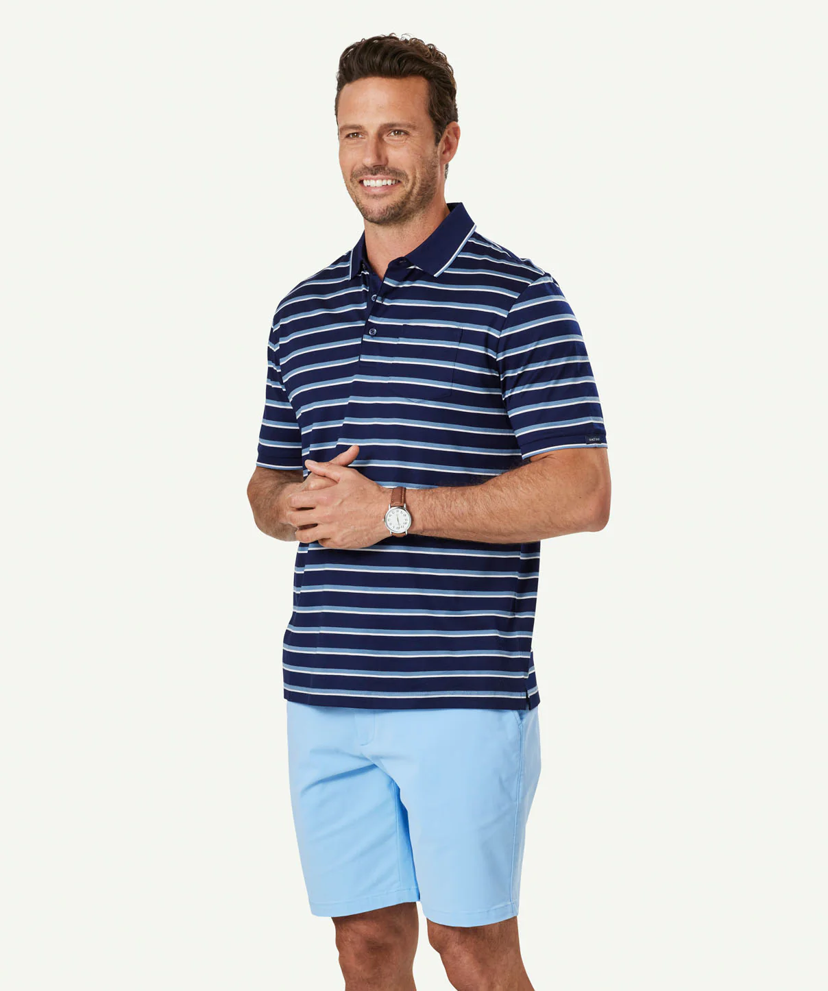 Mercerised Stripe Polo - Steel - Image 5