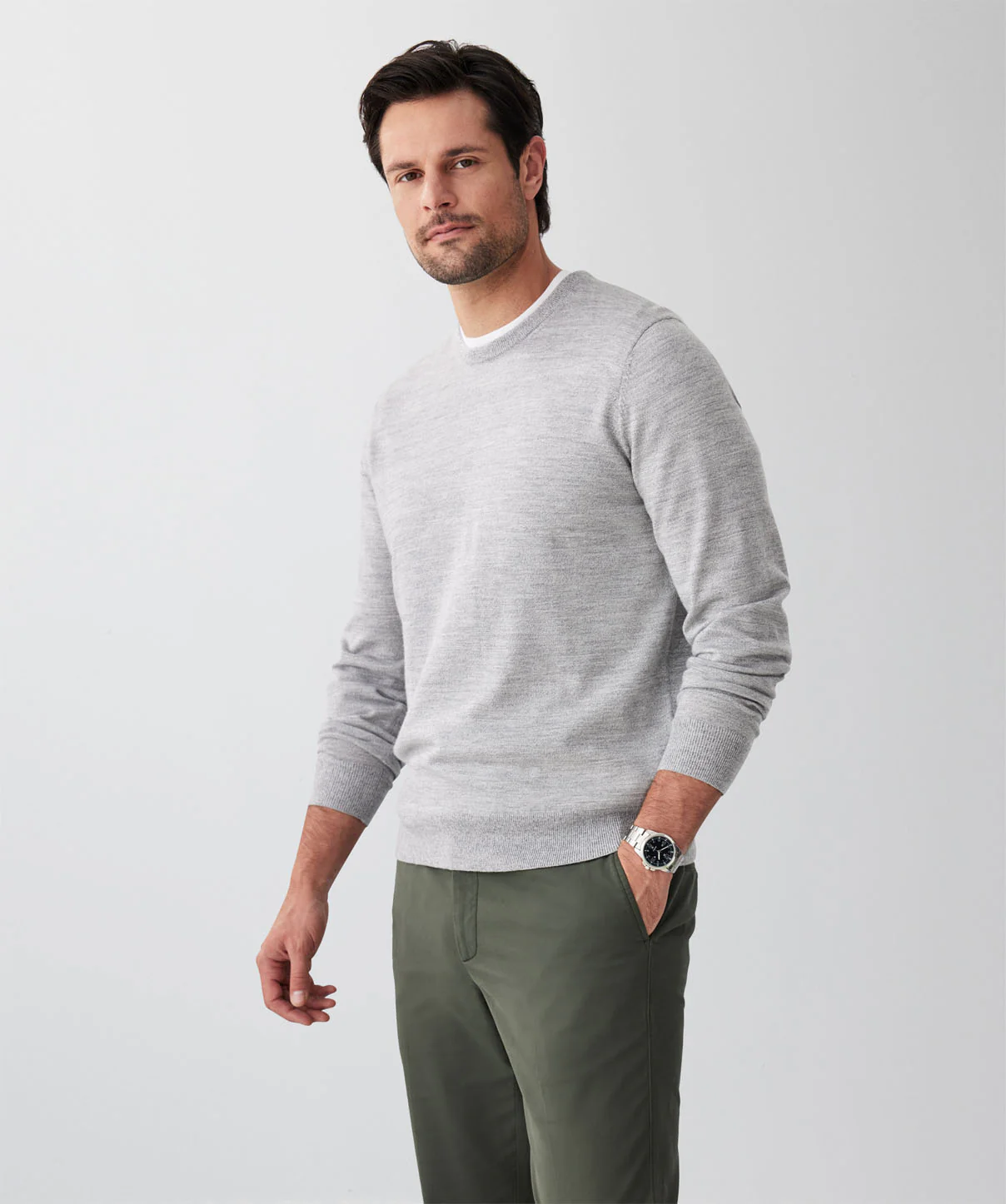 Merino Crew Neck Knit - Light Grey - Image 5