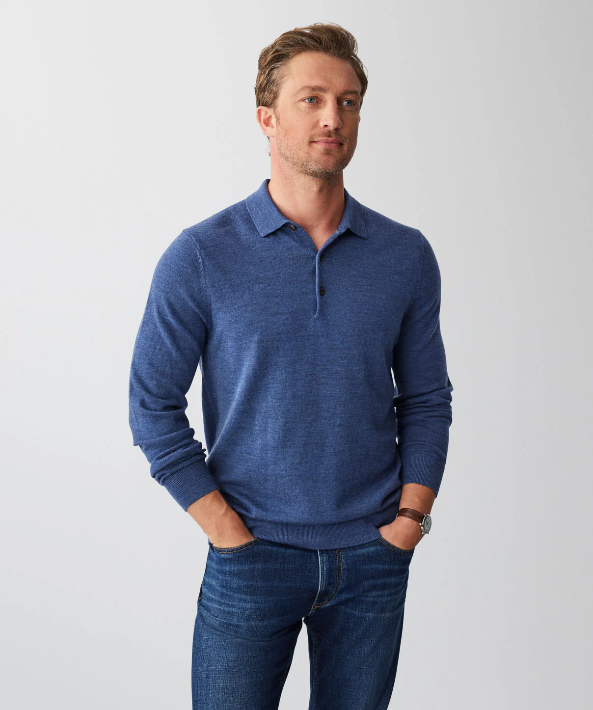 Merino Knit Polo - Denim