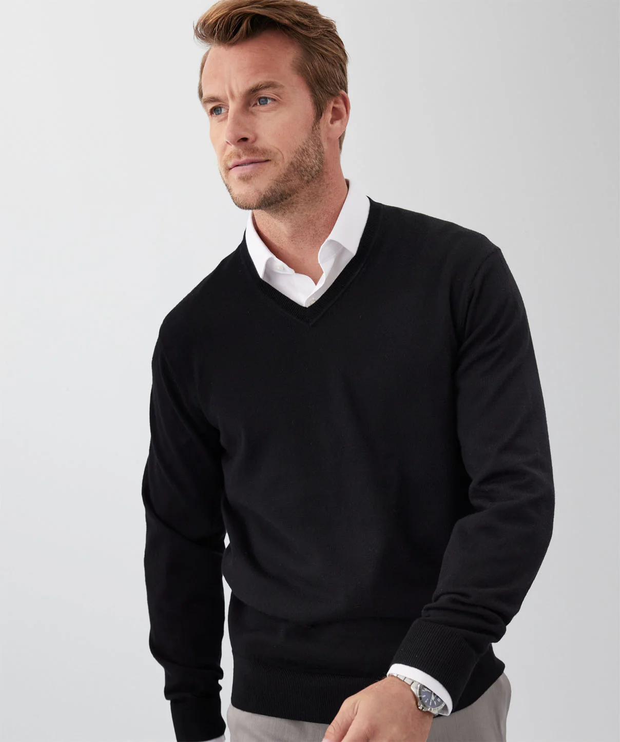 Merino V-Neck Knit - Black - Image 3