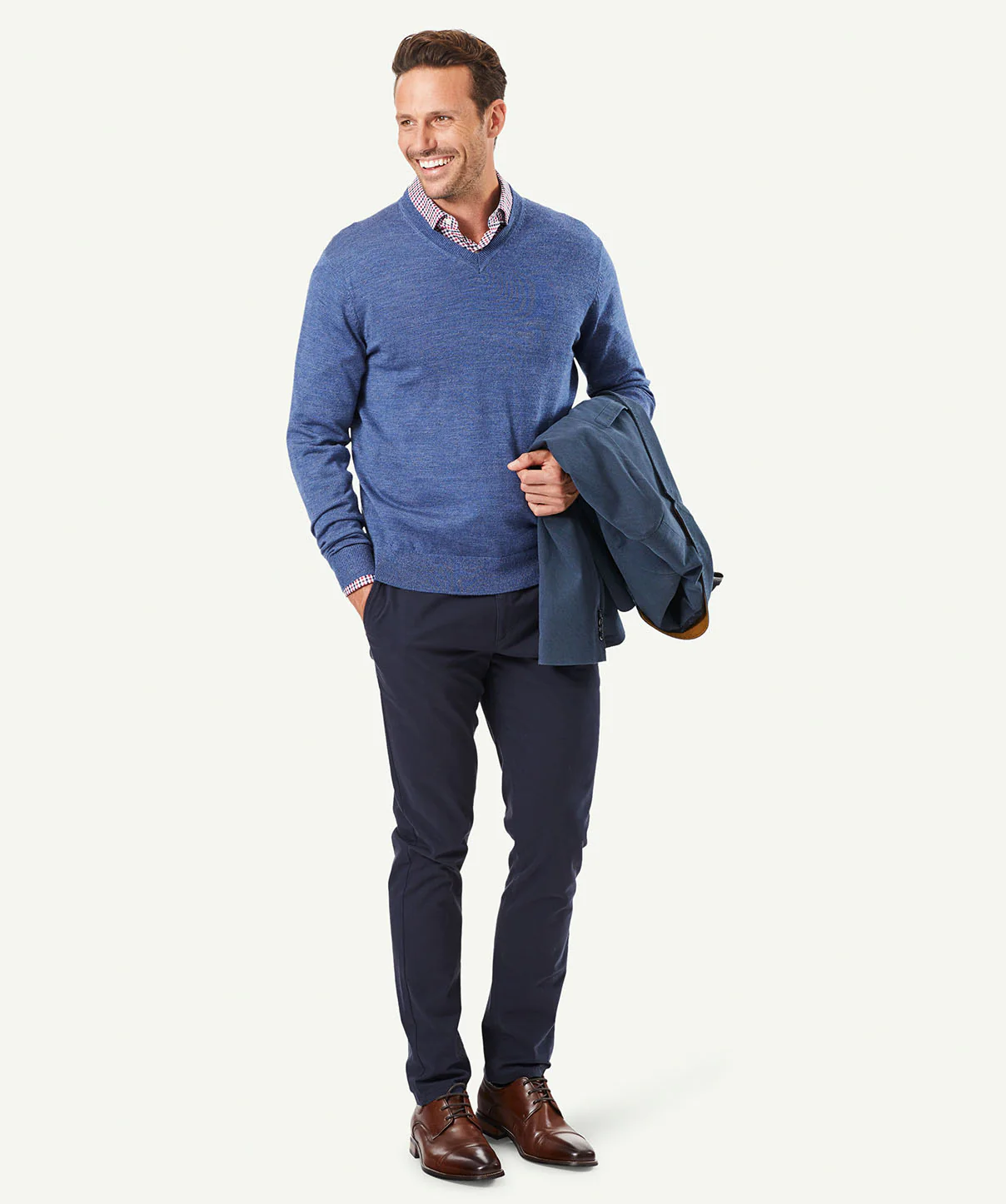 Merino V Neck Knit - Denim - Image 5