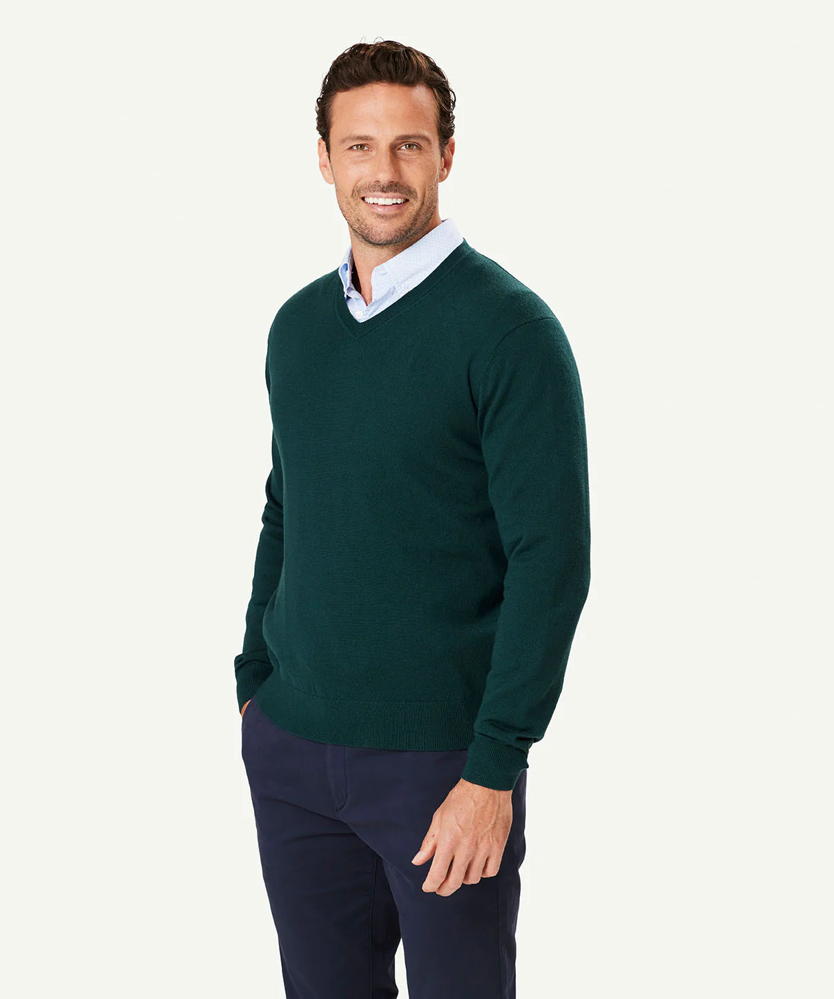 Merino V Neck Knit - Forest - Image 5