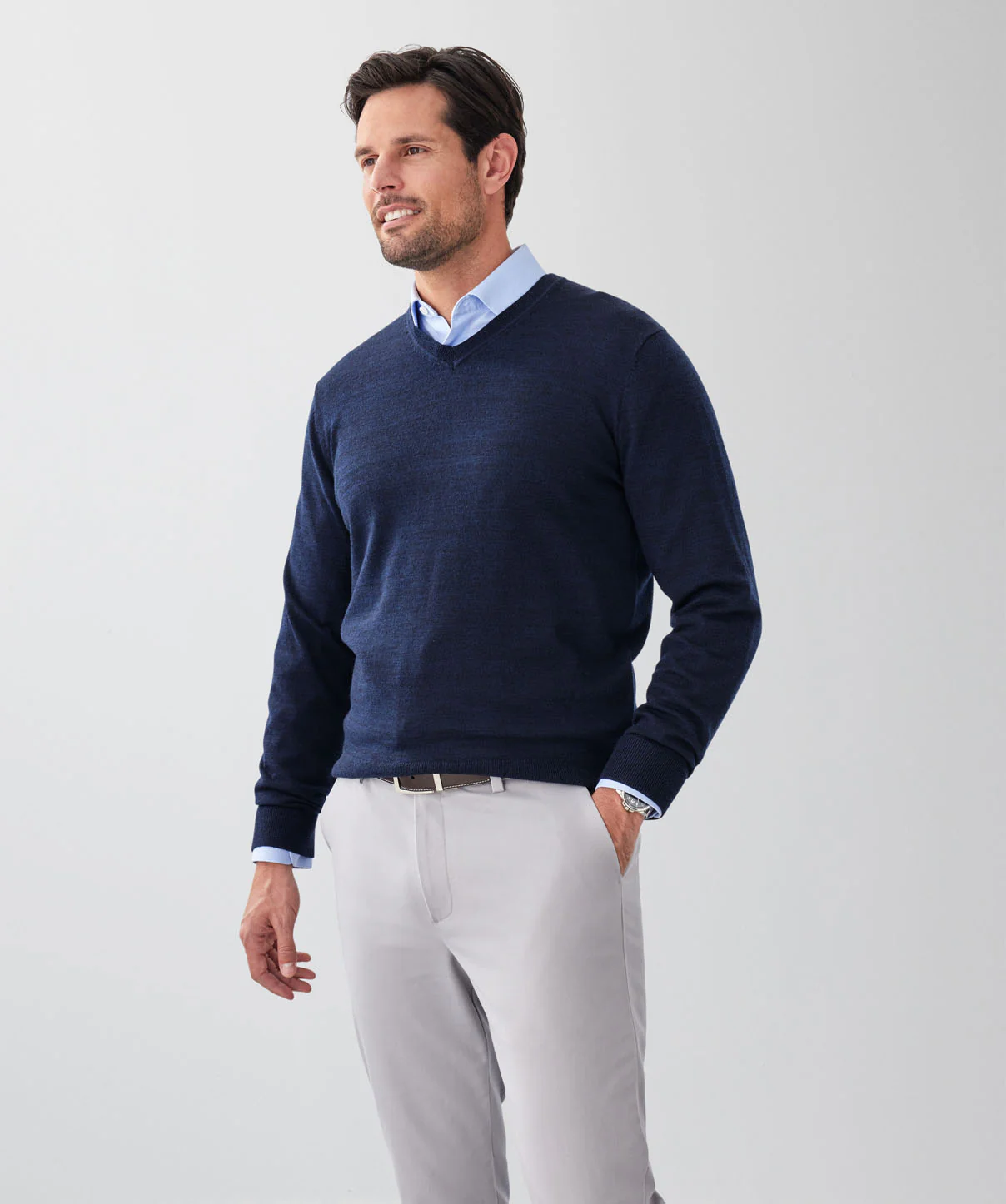 Merino V-Neck Knit - Navy - Image 5