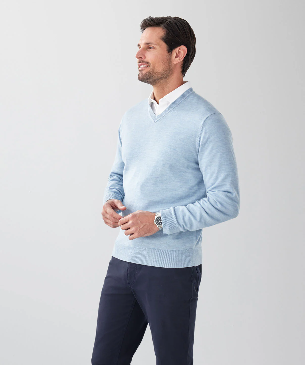 Merino V-Neck Knit - Sky Blue - Image 5